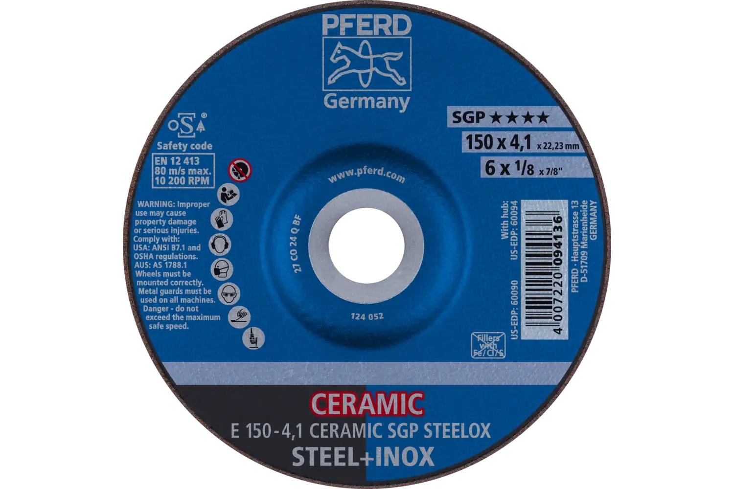 Picture of Pferd Grinding Wheel, 6" X 1/8 X 7/8, Ceramic Sgp Steelox, T27